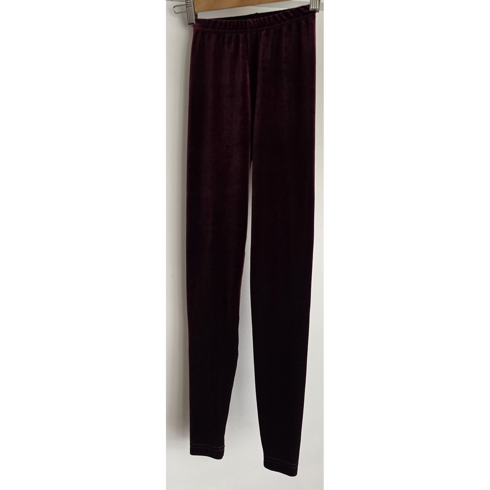 American Apparel Burgundy Velvet Leggings XS High Waisted Wine Maroon Slim Fit